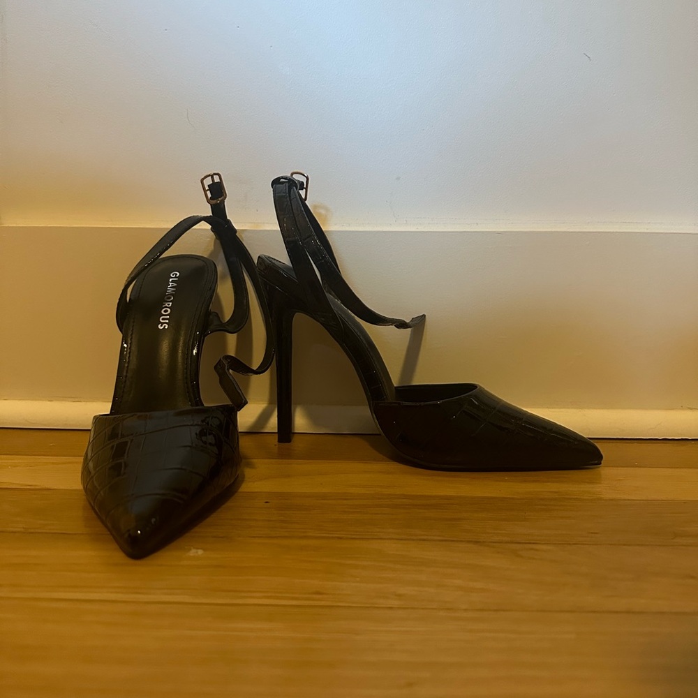 Black Patent Snakeskin Glamorous Heels